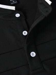 Manfinity Homme 男士夏季長袖休閒通勤網眼刺繡polo衫 - 黑色 - 查看 5