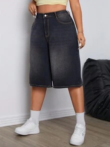 SHEIN EZwear Plus-Size Summer Casual Loose Washed Denim Pants
