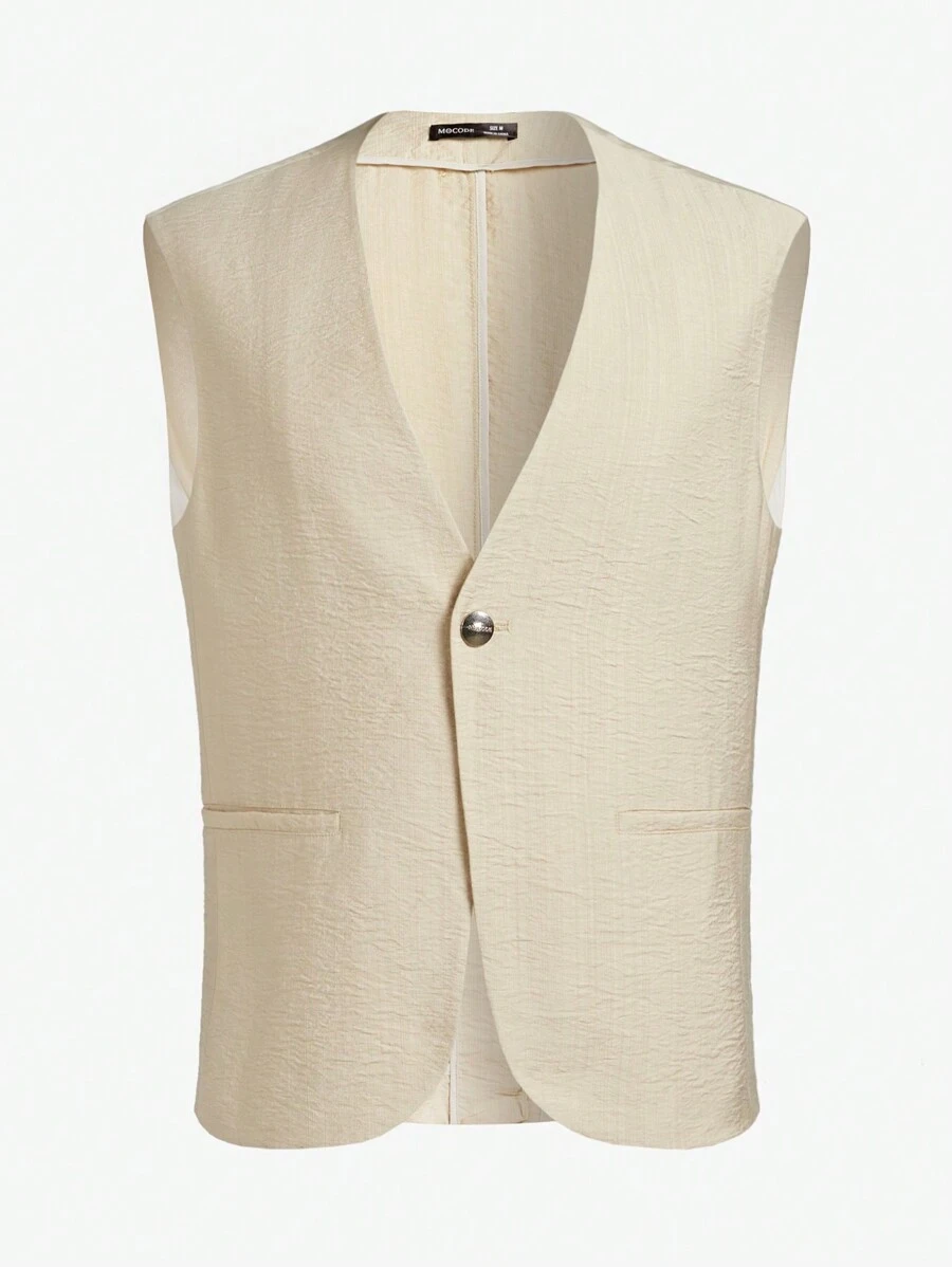 AKNOTIC Business Casual Áo khoác không tay kiểu Old Money dệt trơn cho nam Easy Care, thích hợp cho mùa hè - Màu Khaki - Xem 1