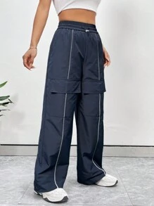 Flirla Pantalones rectos informales para mujeres con borde fluorescente