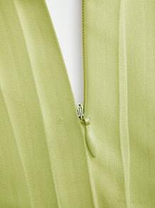 L'Amorae Plunging Neck Crisscross Pleated Dress - Mint Green - View 6