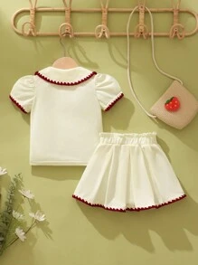 SHEIN 女婴可爱休闲草莓刺绣上衣和裙子套装，适合春夏季和圣诞节