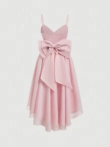 SHEIN MOD 不对称下摆婚礼大蝴蝶结粉色女士长裙、毕业礼服、音乐会礼服、派对礼服 - 粉色 - 查看 2