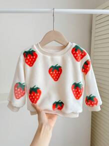 SHEIN Baby Girl Casual Cute Fuzzy Cartoon Printed Long Sleeve Sweatshirt For Fall/Winter