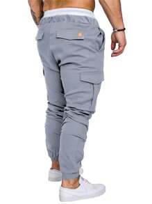 Manfinity Homme Men's Drawstring Pocket Design Casual Daily Wear Pants - Light Grey - View 2