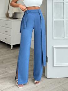 EURMUSE WOMEN BOTTOM POWER ELASTANE BROWN PANT - Blue - View 1