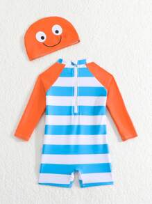 嬰幼兒男宝宝卡通印花長袖泳衣 - 彩色 - 查看 2