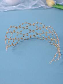 1pc Bridal Handmade Rhinestone Hairband Headpiece Boho Tiaras Valentine's Day Accessories,Wedding Hair Accessories - Gold - View 9