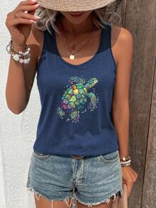 SHEIN LUNE Women's Colorful Turtle Pattern Casual Tank Top