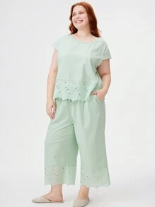 LUVLETTE Women Plus Green Wedding Essential Soft Cotton Embroidered Airy Pajama Sets Lounge Set For Women Lingerie As Outerwear - Mint Green - View 9