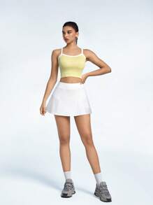 SHEIN Sports Váy mùa hè đơn giản màu trơn dành cho nữ, trang phục quần vợt nữ - trắng - Xem 5
