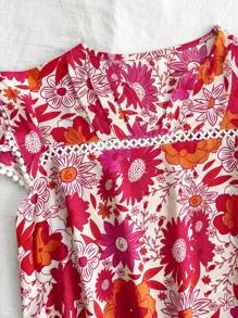 Soleia Blusa de manga corta con estampado floral para vacaciones de verano de mujer con cuello en V entallado y mangas con solapa
