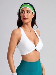 Easithlete Women's Solid Color Minimalist Twist Sports Bra - White - View 3