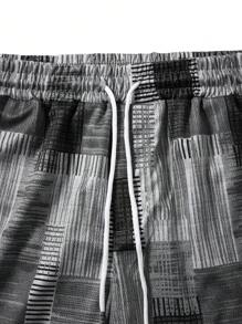 Manfinity RSRT 男士幾何印花束口腰休閒短褲，附帶口袋 - 灰色 - 查看 5