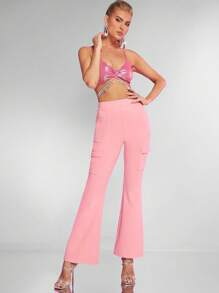 Hauture Flap Pocket Side Flare Leg Pants - Pink - View 5