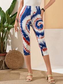 EMERY ROSE Women's Printed Casual Seven-Quarter Everyday Leggings 4th Of July Clothes Red White Blue Tights Capris - Multicolor - View 4