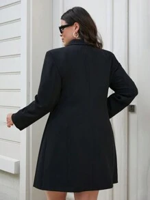 RueChic Lapel Neck Knot Side Wrap Blazer Dress - Black - View 2