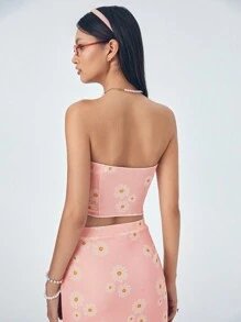 Caro Terranova Maglietta da donna attillata con stampa, con fiocco anteriore, stile casual "Girlcore", adatta per l estate, vacanze, uscite, festival, stile occidentale
