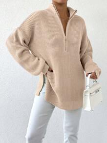 RueChic 女士半拉鍊垂墜肩毛衣