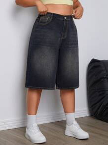 SHEIN EZwear Plus-Size Summer Casual Loose Washed Denim Pants