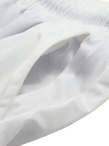 ROMWE MEN Goth 男士龙印花运动篮球网眼短裤，二合一，透气，适合春夏季日常穿着、上学 - 白色 - 查看 4