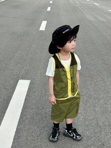 SHEIN Outdoor Baby Workwear Casual Pocket Patchwork Vest Jacket And Shorts Set - Multicolor - View 4