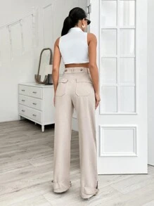 EURMUSE WOMEN BOTTOM BROWN CLASSIC PANT LEG DETAILS - Brown - View 2