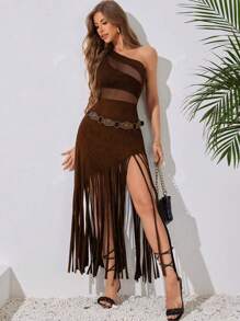 Women's Sexy Retro Fringe Dark Gothic Patchwork Asymmetrical Festival Dress