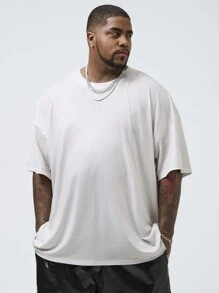 Manfinity VCAY Men's Plus Size Knitted Loose Casual Short Sleeve T-Shirt With Drop Shoulder Pattern Design, Suitable For Summer Daily Wear