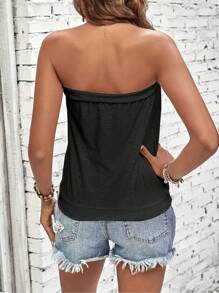 SHEIN LUNE Women's Summer Vacation Solid Color Strapless Loose Top