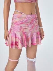 GIOIA TANG Künstlerischer Girlcore Lässig Bodycon Bandage Minirock mit Druckmuster für Frauen, Urlaub, Party, Festival, Westernmode