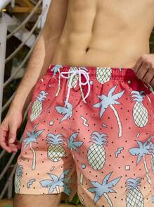 Surfspeed Men's Vacation Palm Tree & Pineapple Printed Drawstring Wide-Leg Beach Shorts - Multicolor - View 3