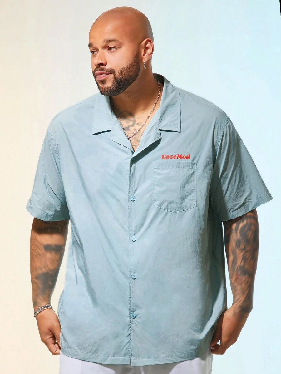 Manfinity VCAY Men's Plus Size Woven Casual Loose Short Sleeve Shirt Plain Shirt - Green - View 1