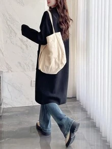 Minimalist Artistic Atmosphere Mid-Length Cardigan - Black - View 2