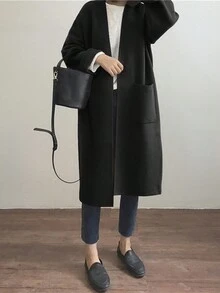 Minimalist Artistic Atmosphere Mid-Length Cardigan - Black - View 3