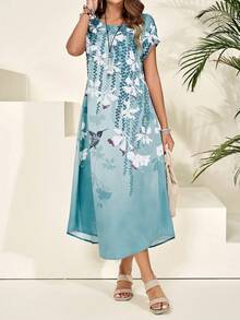 EMERY ROSE Vestido largo de manga corta con estampado floral de verano para mujer con una cintura definida - Multicolor - Ver 4