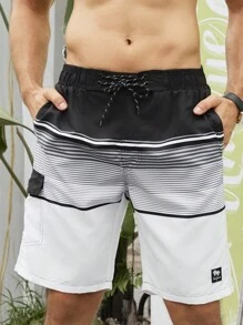 Surfspeed Shorts de playa para hombre con cintura elástica y cordón, sueltos y con rayas impresas para vacaciones - Multicolor - Ver 3