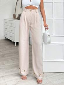 EURMUSE WOMEN BOTTOM BROWN CLASSIC PANT LEG DETAILS - Brown - View 4