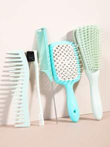 5pcs/Set Professional Hair Styling Comb Set For Curly, Consist Of Edges Brush, Tail Comb, Gel Brush Denman Brush Edge Control Brush,Hair Brush Detangling Barber Comb Parting Comb Hair Picks Rat Tail Comb Rat Tail Combs For Parting,Hair Styling Comb Decorative Tail Comb, Edge Control Brush And Shampoo Brush Hair Comb Set, Anti-Static Braiding Combs Hair Combs For Salon,Braiding Combs Rat Tail Comb,Wide Tooth Comb Teasing Hair Brush Brush Hair Brush Scalp Massage,Straight, Wet, Dry, Long, And Shor - Green - View 2