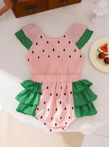 Ensemble de haut à volants à blocs de couleurs et de pantalon à volants imprimés pour bébés filles - Rose bonbon - Voir 5