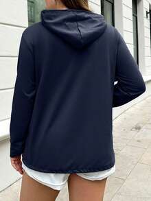 RueChic 大碼連帽拉鏈式運動衫帶拉繩 - 藏蓝色 - 查看 2