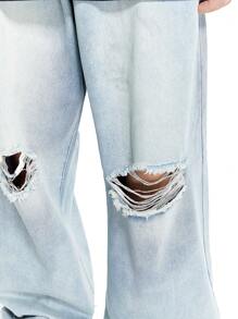 Manfinity EMRG Quần jean baggy rách rách màu xanh nhạt cho nam - Rửa nhẹ - Xem 3