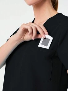 HOMEYEE Bộ đồng phục y tá phẫu thuật áo thun cổ chữ V trơn và quần nỉ cạp rút - màu đen - Xem 5