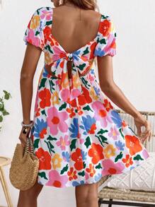 SHEIN Maternity Stylish Printed Loose Backless Vacation Dress - Multicolor - View 1