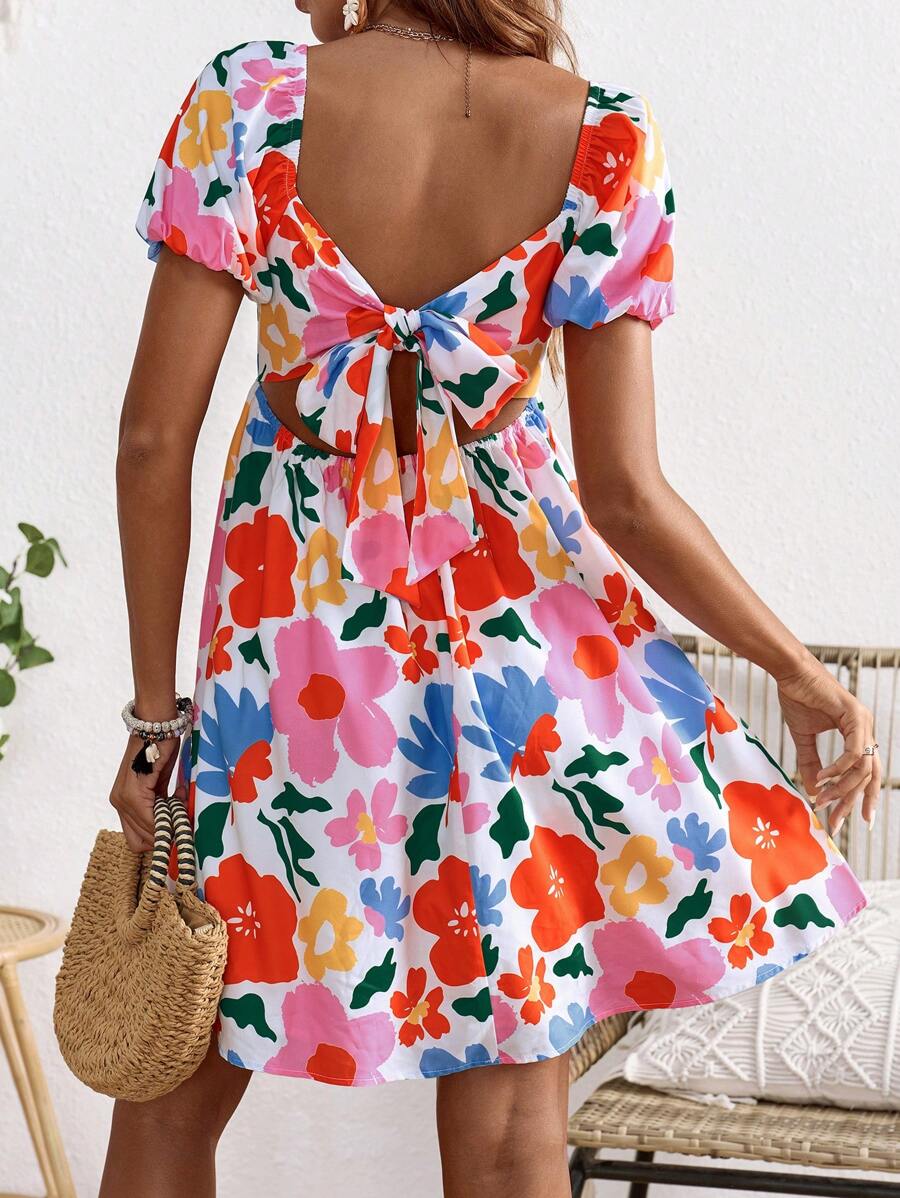 SHEIN Maternity Stylish Printed Loose Backless Vacation Dress - Multicolor - View 1