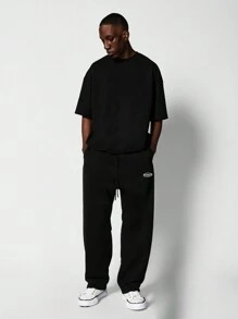SUMWON Oversized Relaxed Fit Drawstring Jogger Style Sweatpants - Black - View 2