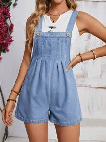 EMERY ROSE بدلة جينز نسائية بلون سادة موضة - الأزرق - مشاهدة 4