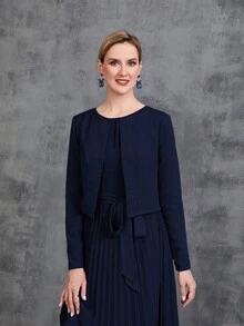 Women's Sleeveless Pleat Hem Chiffon Party Dress&Long  Sleeve Chiffon Cardigan