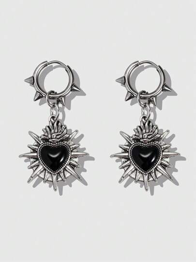 1pair Gothic Punk Style Vintage Black Stud Heart Earrings For Women Valentines,Mom,Mother,Mother's Day,Gift, Halloween