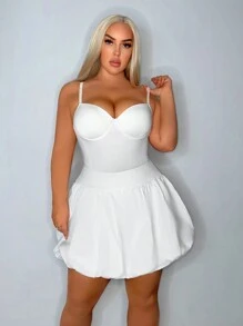 SHEIN SXY Plus Size Solid Color Slim Fit Bustier Slip Bodysuit For Summer - White - View 3